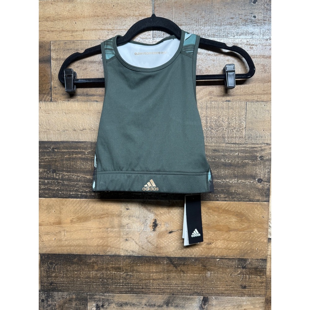 Adidas x Zoe Saldana Sports Bra XS Legend Earth Green Copper Camo Racerback NWT